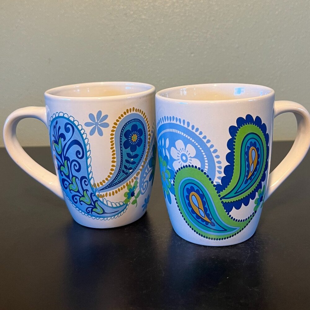 Set of 2 Royal Norfolk Retro 1960s Style Paisley Flower Power Boho Ceramic Mugs